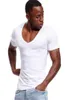 Deep V Neck T -Shirt für Männer niedrig geschnittene vneck breite vee Tee männlich T -Shirt Unsichtbares Unterhemd Modell Schaufel Hem Slim Fit Kurzschläfe Cy201661565