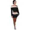 Werkjurken Zwart Wit Splitte Rokken Tweedekkers Set Women One Shoulder Bodycon Korte tops en mini -roksets Elegant Party Streetwear