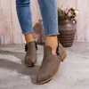 Boots Chaussures Femme 2024 Outdoor Slip on Ankle Women's Retro Modern Women plissée Round Toe Square Talon Zapatos