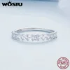 クラスターリングWostu Real 925 Sterling Silver Luxury Cubic Zirconia Wedding Women Square CZ Promise Love Ring Party Jewelry Gift