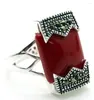 Cluster Rings Fashion Jewelry Wholesale Good 12 20mm FANCY RARE VINTAGE RED CORAL BELT 925 SILVER MARCASITE RING SIZE 7/8/9/10