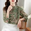 Fashion Printing Ladies Murffon Shirts Elegant Womens Blouses Spring Automne Shirts Tops Blusas Mujer 240418