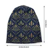 Bergen elegantes Muster Gold und tiefblau Fleur de lis Herbst weibliche dünne Beanies im Freien Unisex Schädel