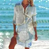 Lang open vesten voor vrouwen Ocean Print Dress Swimsuit Cover Suntan Cardigan Shirts Tan Beach Bikini Up