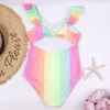 Rainbow Print Summer Baby Kids Girls One Piece Swimsuit Swimwear Hollow Girls Monokini Children Kids Swimming Wear Bathing Suit 240430