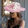 Berets Western Style Cowgirl Hat Seilschnalle Kappe mit rosa Paillettenstar Lanyard für Frauen Männer Cosplay Kostüm Performance Halloween