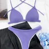 Bikini de maillots de bain pour femmes Ensemble licou violet sexy push up up women coulibed string de maillot de bain haut baignade