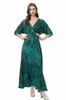 Women's Runway Dresses V Neck Batwing Sleeves Printed Sexy Keyhole Floral Fashion Maxi Vestidos