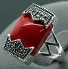 Cluster Rings Fashion Jewelry Wholesale Good 12 20mm FANCY RARE VINTAGE RED CORAL BELT 925 SILVER MARCASITE RING SIZE 7/8/9/10