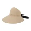 Breda brim hattar sommarsol hatt fashionabla resor båge kvinnors semester skydd vikande strand stor halm h0x2