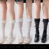 Calcetines para niños 1 par de calcetines de pantorrilla de flores de arco Jk calcetines longitudes de rodilla plisada chicas y adolescentes calcetines de tubo largo y seda stockin y240504