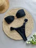 Kvinnors badkläder Sexig Bandeau Bikinis Set Women Black Metal Designer Push Up Triangle Swimsuit Brazilian Beach Bathing Suit Micro 2024