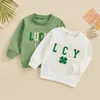 Toddler Baby Irish Festival Sweatshirt Fuzzy Letter Fuzzy Embroderie à manches longues Round Necol Pullover Loose Tops 240423