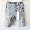 Frauenhose 2024 Lila Roca Brand Jeans Street Trend Herrenfell Kante Spritztinte Farbe Schlankes Pass und Loch Patch Denim Shorts