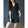 Blusas para mujeres Elegantes pliegues estampados Ruffles Floral Chiffon Shirts Clothing 2024 Summer suelto tops de combate dama de oficina