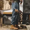 Calças reto com bolsos Man Cowboy Pants Cargo Mens Jeans Designer coreano Autumn Y2K Vintage Luxury Denim Clothing 240426