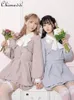 Kvinnors träningsdräkter lolita tvådelar set 2024 Våren och hösten japansk söt spetsgruva långärmad topp shorts mode y2k outfits