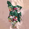 Costume da bagno da bagno femminile da bagno a singhiozzo una spalla con spalla arruffato in vita alta bikini Summer Beach Spa Resort brasiliano