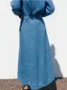 Arbetsklänningar blå retro denim Set Women's Spring and Autumn Design Bow Embelled Shirt med hög midja Kapkjol