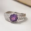 Clusterringe S925 Sterling Silber Charms for Women Mode einfache Eingelegte Square Natural Amethyst Zirkon Schmuck