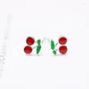 Stud Earrings Lovely Charm Girl Cherry Shape Earring Sterling Leaves Red Jewelry Gift For Women Small