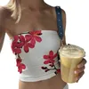 Tanques femininos sexy feminino com estampa de flor sem alças tampa de tubo de colheita y2k saindo embrulhado top slim fit sleesess cami camisetas