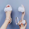 2024 Mulheres brancas Sapatos de casamento de flores Noiva Black Saltos grossos Festa de moda aberta Sandals Sandals Summer