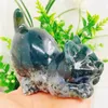 Dekorative Figuren natürliches Moos -Achatkätzchen mit schmollenden bucarving heilenden Fengshui Meditation Mineral Edelsteinfahrzeug 1pcs