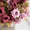 Fleurs décoratives automne fleur artificielle heureuse fausse rose arrangement de soie vintage de mariage décoration à la maison table à manger bricolage