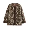 Женские куртки Pulabo Vintage Leopard Print Теплые шерстяные пальто для женщин O-образных карманов Осень Зимняя Женская уличная одежда