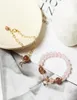 Luxury Pink Natural Strawberry Crystal Stone Pärled Chain Star Moon Pendant Armband For Woman Lucky Anniversary Gift Jewelry1259808