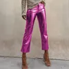 Kadın Pantolon 2024 Bahar Parlak İnce Uzun Ofis Sıradan Fermuar Cep Düz Kadınlar Moda Sokak Giyim Çok Renkli Pantolon