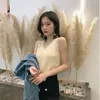 Damestanks breien tanktop v-neck ijs zijden blauw mouwloze 2024 zomer kledingvesten voor vrouwen Koreaanse mode losse elegant casual
