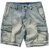 Vestes de chasse Cargo Denim Shorts pour hommes jeans bleu clair lavé multi-poche pantalon recadré l'homme