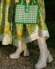 Lente en herfst nieuwe retro paleis stijl flip nek lantaarn mouwen met een bloem met borsten bedrukte ruche ruche rand gesplitste jurk