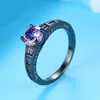 With Side Stones Black Gold Color Wedding Rings For Women Round Purple CZ Jewelry Bague Bijoux Femme Engagement Ring Accessories