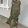 Lässige Kleider runder Nacken kurzärmelig Kleid floraldruck maxi mit plissierten o Ärmeln Retro Sommer-Frauen-A-Linie für jeden