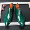 Marca Spring Spring Elegant Patent Leather Men Head Fashion Dress Man Party Pontoned Shoes de casamento brilhante