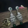 Dangle Earrings Bilincolor Luxury Vintage Rhinestone White And Emerald Green Aros Aeolian Bell For Women Greece Style Wedding Jewelry