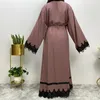 Etniska kläder Kvinnor Abaya Muslim Loose Long Sleeve Lace-Up Robe Abayas Dubai klänningar Cardigan Marocko Evening Dress Vestiods