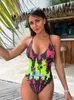 Swimwear Women's Cikini Tie Dye Criss Cross Backless Swimsuit For Women Beach Summer Bathing Fssuit One Piece