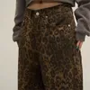 Y2K Leopard Print Women Pants Spring Chic Loose High midja bred ben Panther Pant Ladies Fashion Street Jean Trousers 240422