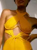 Tanteur de couleur unie de couleur unie en jaune pour fille 2024 maillots de bain féminin de maillot de bain en une seule pièce de nage de nage de nage de nage sexy