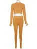 Zweiteilige Hosen für Frauen Herbst 2 Sets Streetwear Tracksuits Frauen Langarm Reißverschluss Reißverschluss Crop Top High Taille Black Orange Matching Outfits