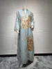 Vêtements ethniques Moyen-Orient Golden Pearl Broidered Yarn Muslim Femelles Robes maxi pour les sets de soirée des femmes