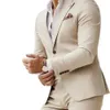 Męska moda Beige Slim Business Suit Groom Tuxedo Wedding Najnowszy projekt dwuczęściowy kurtka z spodniami 240430