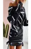 Woman Dress Fashion Sweater Dress Women Pullover Off Shoulder Print Drawstring Ruched Long Sleeve Dress Vestido De Mulher X07053766976