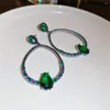 Dangle Earrings Green Rhinestone Waterdrop Long Drop For Women Large Earing Pendientes Luxury Jewelry Party Gifts