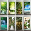 Stickers 3D Green Tree Bamboo kaarsendeur stickers slaapkamer badkamer jungle kokosnoot palmbrug deur behang decoratief modern design