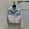 Damesjassen modeontwerp blauw roze gradiënt tie-dye denim jas dames revers lapel zakken met lange mouwen met één borsten streetwear zoete jas